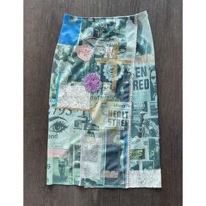 yoshiki hishinuma Vintage 2000s Graphic Print Newspaper Skirt Green